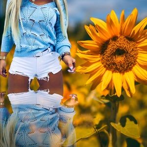 Long Sleeve V Neck Light Blue Sweater